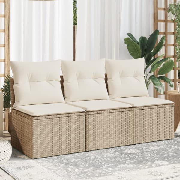 vidaXL 3-personers havesofa med hynder polyrattan beige