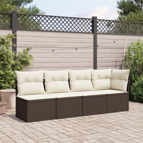 vidaXL 4-personers havesofa med hynder polyrattan brun
