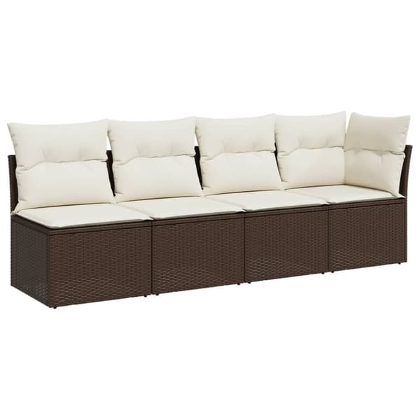 vidaXL 4-personers havesofa med hynder polyrattan brun