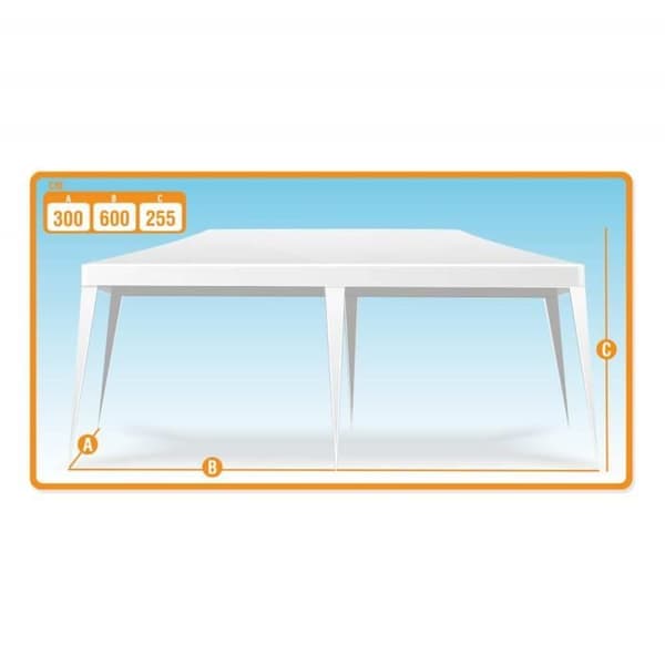 Aktive Plast Gazebo, 300 x 600 x 255 cm, Stålrör 24/18/18 mm, Vit - 53992