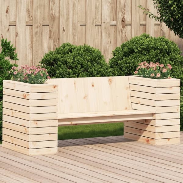 vidaXL bænk med plantekasser 167,5x60x65 cm massivt fyrretræ