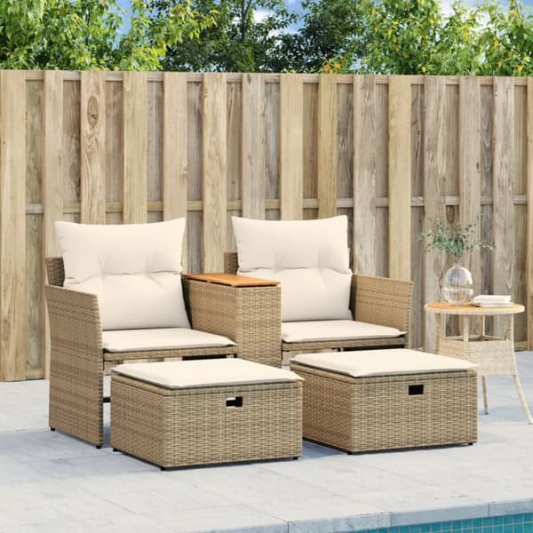 vidaXL 2-personers havesofa med skamler polyrattan beige