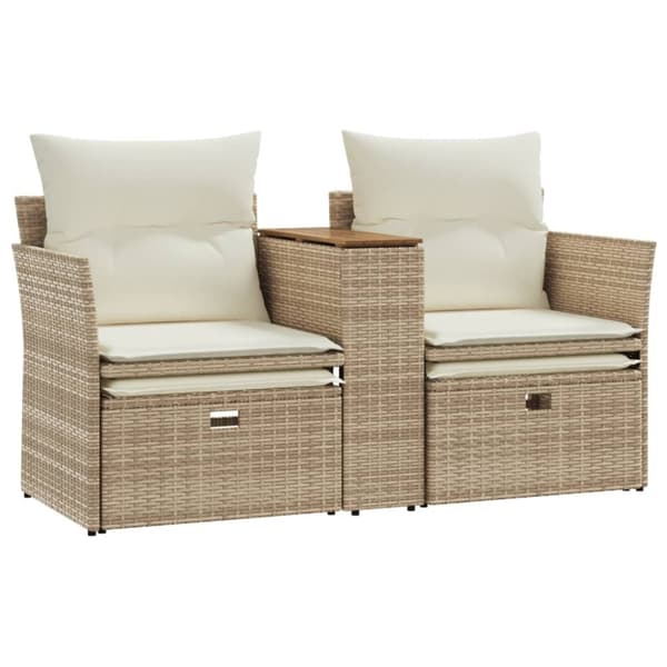 vidaXL 2-personers havesofa med skamler polyrattan beige