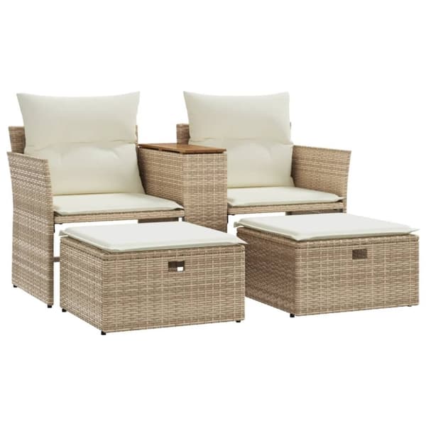 vidaXL 2-personers havesofa med skamler polyrattan beige