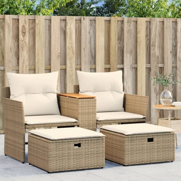 vidaXL 2-personers havesofa med skamler polyrattan beige