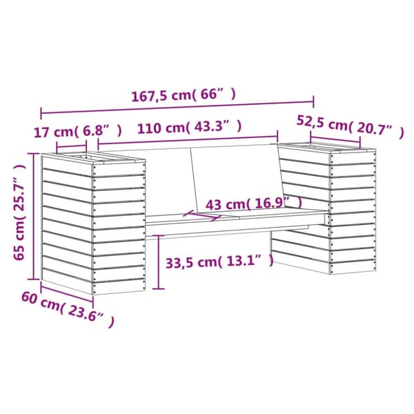 vidaXL bænk med plantekasser 167,5x60x65 cm imprægneret fyrretræ