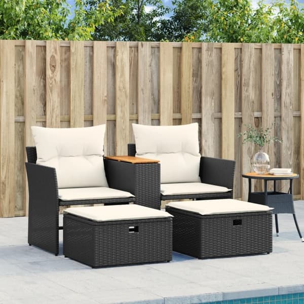 vidaXL 2-personers havesofa med skamler polyrattan sort