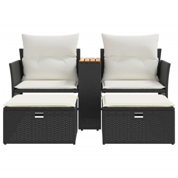 vidaXL 2-personers havesofa med skamler polyrattan sort