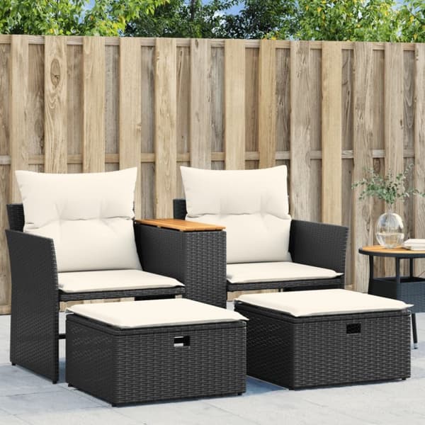 vidaXL 2-personers havesofa med skamler polyrattan sort