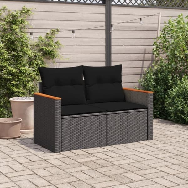 vidaXL 2-personers havesofa med hynder polyrattan sort