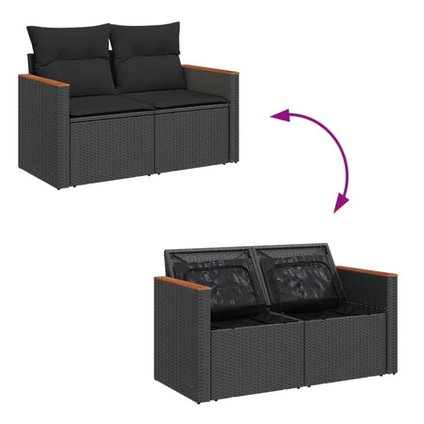 vidaXL 2-personers havesofa med hynder polyrattan sort