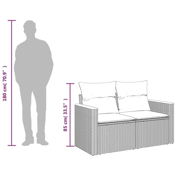 vidaXL 2-personers havesofa med hynder polyrattan sort