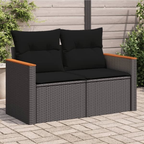 vidaXL 2-personers havesofa med hynder polyrattan sort