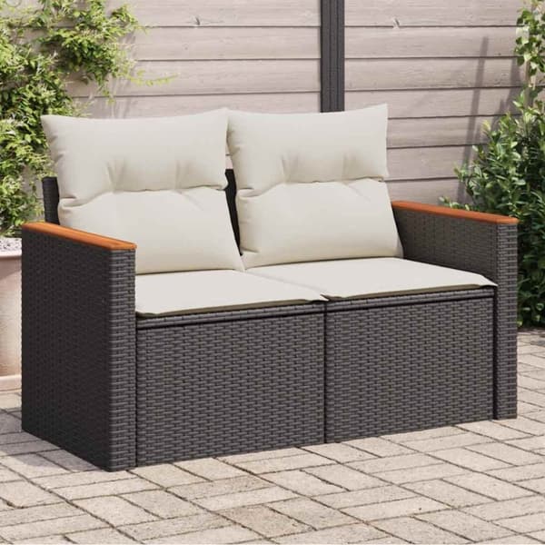 vidaXL 2-personers havesofa med hynder polyrattan sort