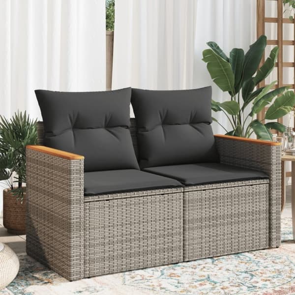 vidaXL 2-personers havesofa med hynder polyrattan grå