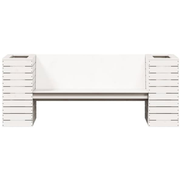 vidaXL Benk med plantekasser hvit 167,5x60x65 cm heltre furu