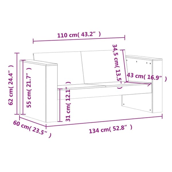 vidaXL Hagesofaer 2-seters 134x60x62 cm heltre douglasgran