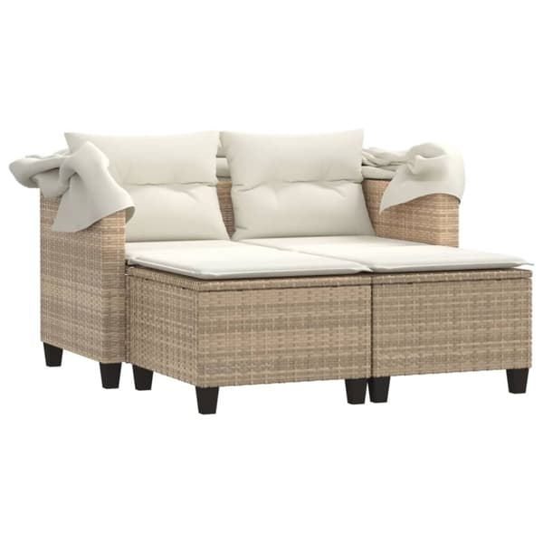 vidaXL 2-personers havesofa med baldakin og skamler polyrattan beige