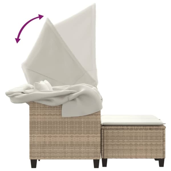 vidaXL 2-personers havesofa med baldakin og skamler polyrattan beige