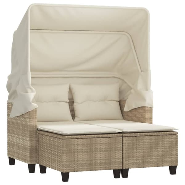 vidaXL 2-personers havesofa med baldakin og skamler polyrattan beige