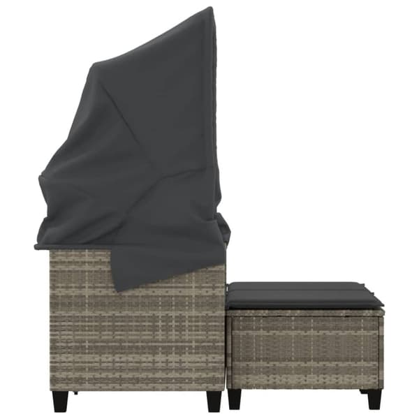 vidaXL 2-personers havesofa med baldakin og skamler polyrattan lysegrå