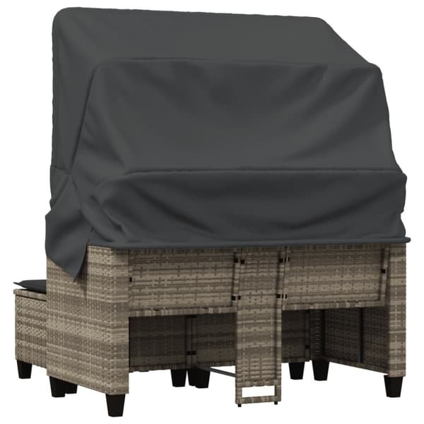 vidaXL 2-personers havesofa med baldakin og skamler polyrattan lysegrå