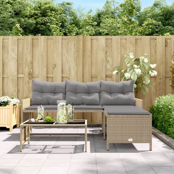 vidaXL Trädgårdssoffa med bord och dynor L-formad beige konstrotting