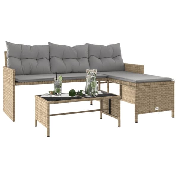 vidaXL Trädgårdssoffa med bord och dynor L-formad beige konstrotting