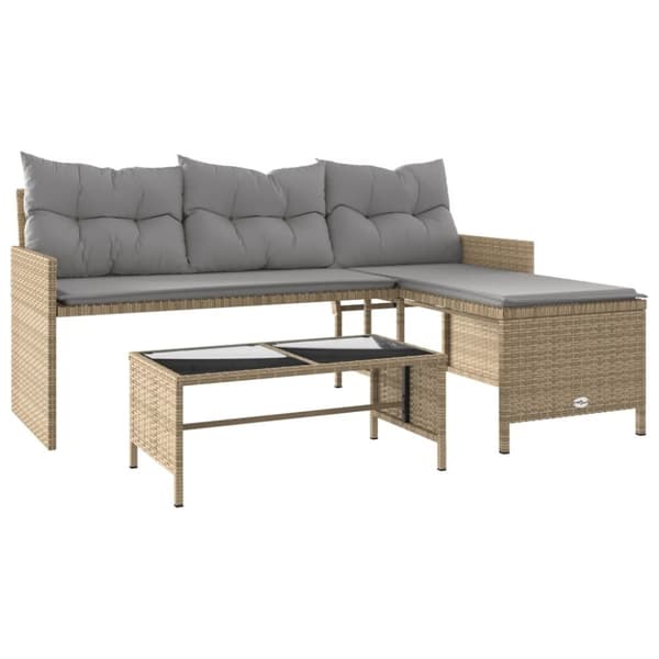 vidaXL Trädgårdssoffa med bord och dynor L-formad beige konstrotting