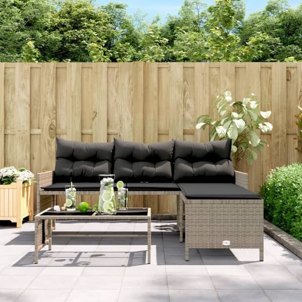 vidaXL havesofa med bord og hynder L-formet polyrattan grå