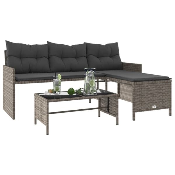 vidaXL havesofa med bord og hynder L-formet polyrattan grå