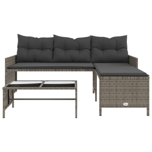 vidaXL havesofa med bord og hynder L-formet polyrattan grå