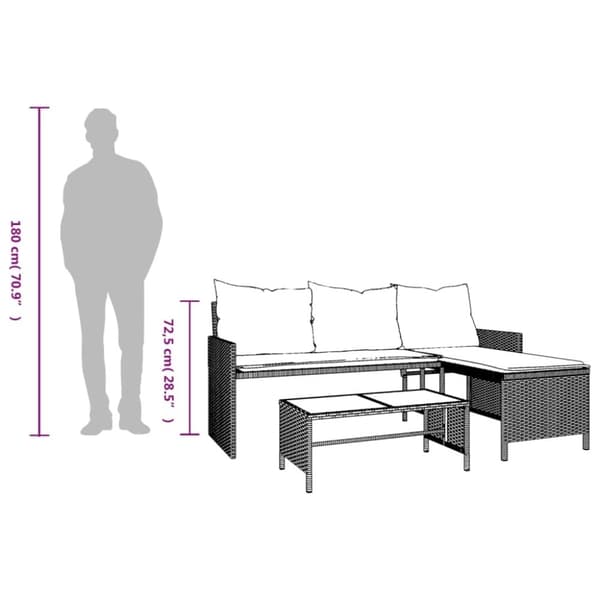 vidaXL havesofa med bord og hynder L-formet polyrattan grå