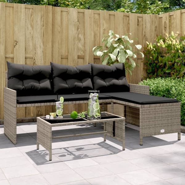 vidaXL havesofa med bord og hynder L-formet polyrattan grå