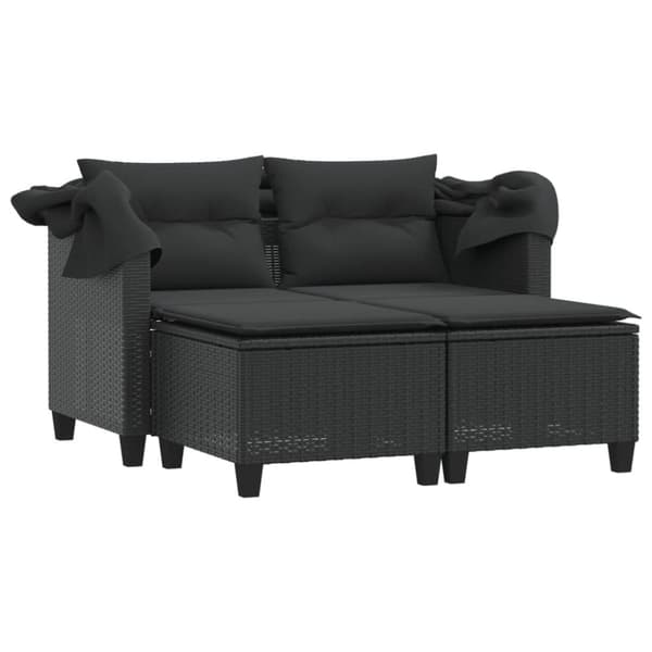 vidaXL 2-personers havesofa med baldakin og skamler polyrattan sort