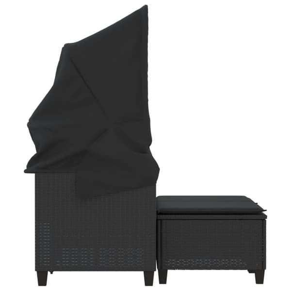 vidaXL 2-personers havesofa med baldakin og skamler polyrattan sort