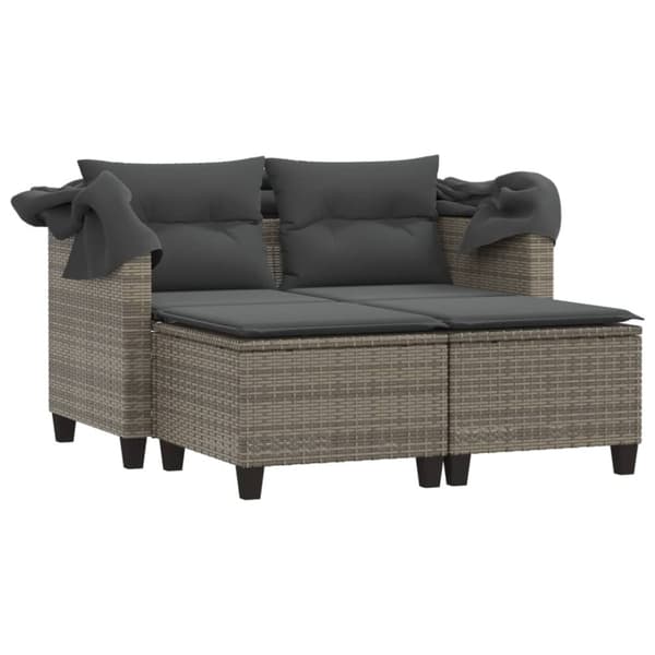 vidaXL 2-personers havesofa med baldakin og skamler polyrattan grå