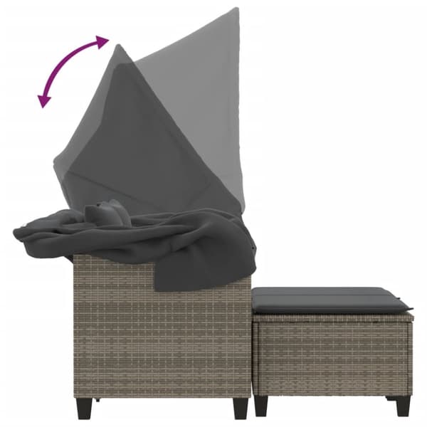 vidaXL 2-personers havesofa med baldakin og skamler polyrattan grå