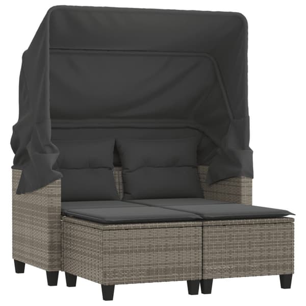 vidaXL 2-personers havesofa med baldakin og skamler polyrattan grå