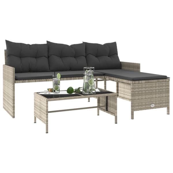 vidaXL havesofa med bord og hynder L-formet polyrattan lysegrå