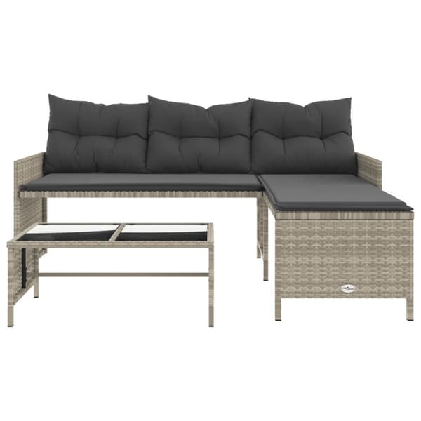vidaXL havesofa med bord og hynder L-formet polyrattan lysegrå