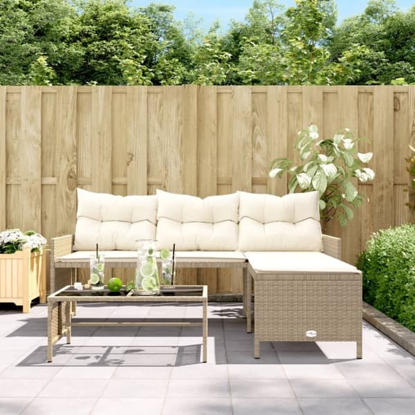 vidaXL Hagesofa med bord og puter L-formet beige polyrotting
