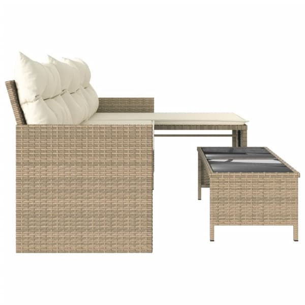 vidaXL Hagesofa med bord og puter L-formet beige polyrotting
