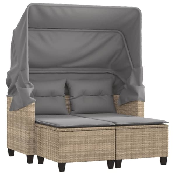 vidaXL Trädgårdssoffa 2-sits med tak och pallar beige konstrotting