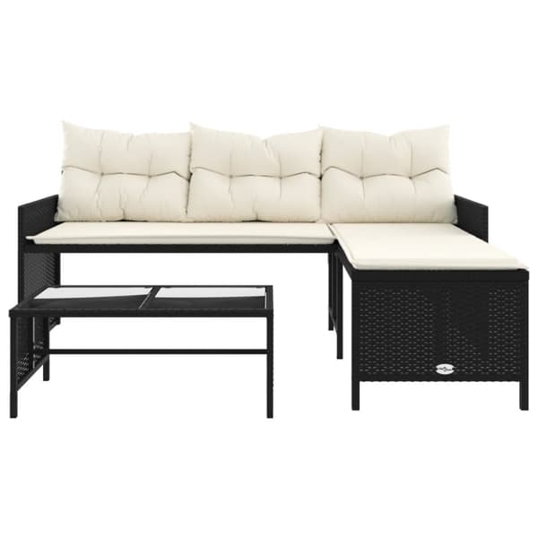 vidaXL Hagesofa med bord og puter L-formet svart polyrotting