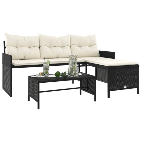 vidaXL havesofa med bord og hynder L-formet polyrattan sort