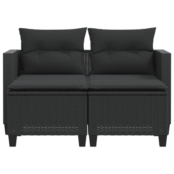 vidaXL 2-personers havesofa med skamler polyrattan sort