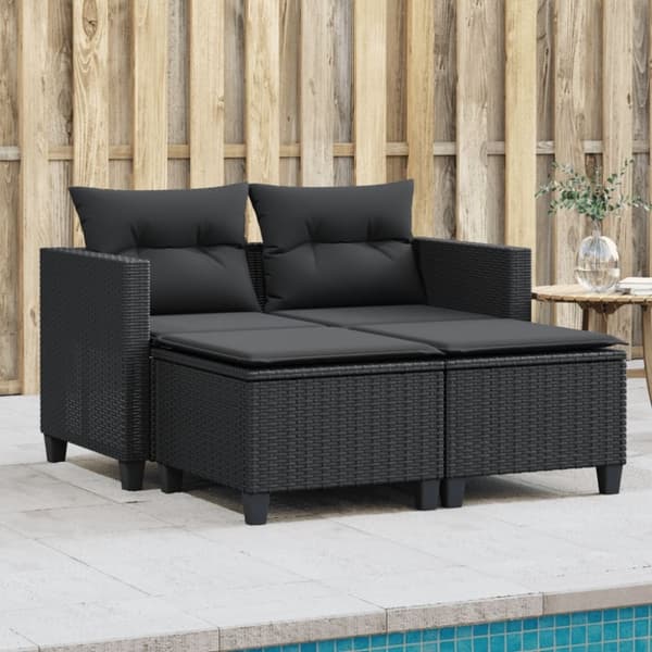 vidaXL 2-personers havesofa med skamler polyrattan sort