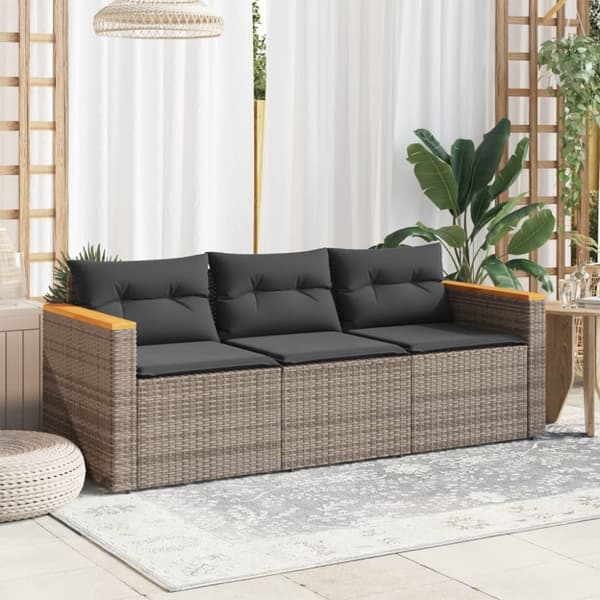 vidaXL 3-personers havesofa med hynder polyrattan grå