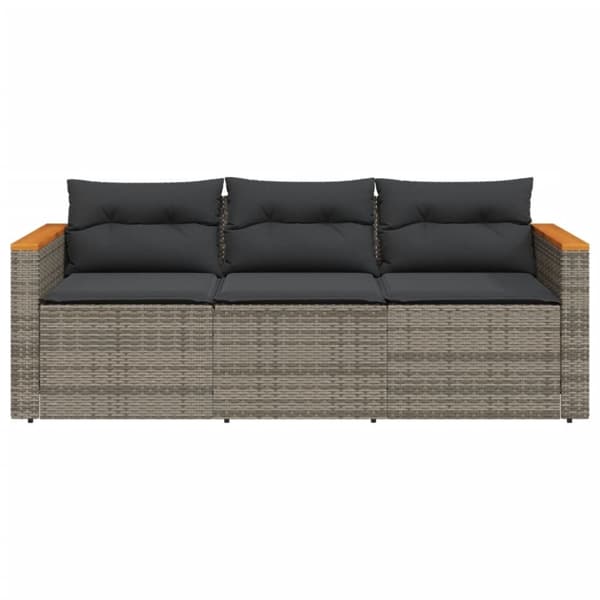 vidaXL 3-personers havesofa med hynder polyrattan grå